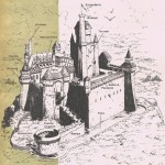 Representación de las partes principales de un típico castillo medieval.