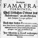 Primera página de la Fama Fraternitatis Rosae Crucis, 1614.