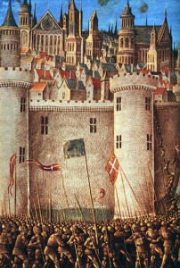 Representación del asedio de Antioquía durante la Primera Cruzada en una miniatura medieval.