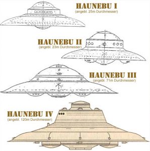 Platillos volantes de las diferentes series Haunebu.
